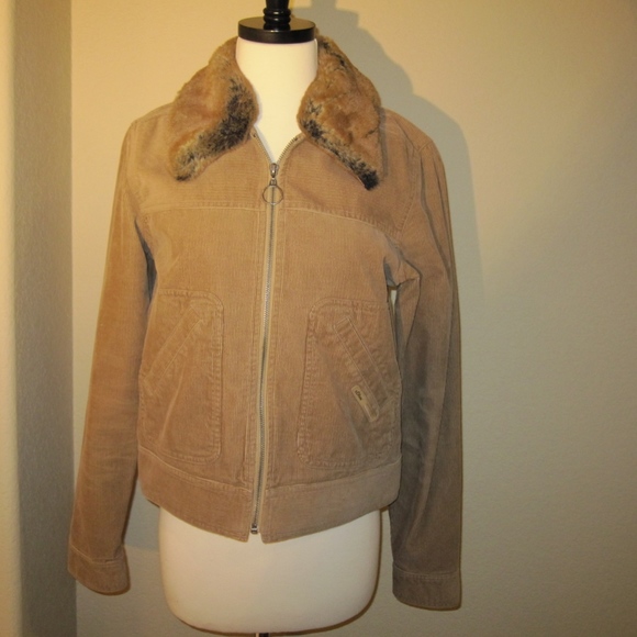 Brown Corduroy Bomber Jacket with Faux Fur - Picture 6 of 8
